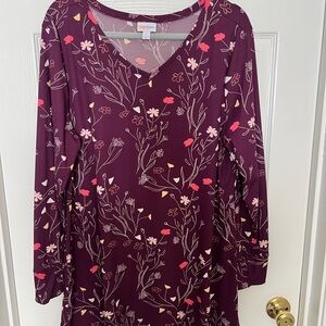 LuLaRoe Elizabeth Burgundy Floral Long Sleeve Dress